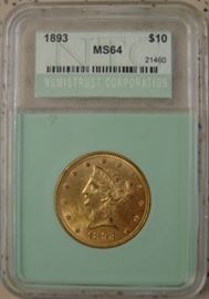 NTC Graded 1893 Gold $10.00 Coin