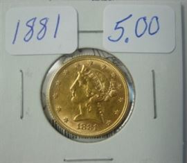 1881 Gold $5.00 Coin