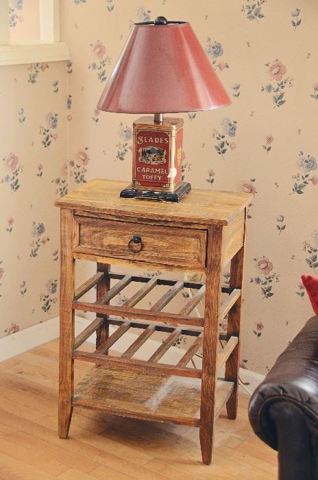 Wine Rack End Table, Decorative Lamp