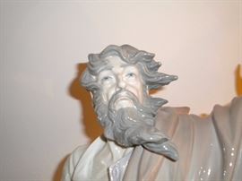 01001811 
MOSES & THE TEN COMMANDMENTS W/BOX Missing one finger
Issue Year: 1996 
Retirement Year: 2003 
Sculptor: Salvador Furió
Size: 21¼x11½ " 
Base included
Limited Edition 1200 pieces. This piece records the moment when Moses is given the ten commandments of God on Mount Sinai. The prophet is portrayed as quite elderly. He holds the commandments in his hand, while at his feet is the burning bush which revealed to him the name of Jehovah, God of his parents, as well as his mission to lead his people from Egypt's oppression and to Canaan. Listed at Replacements 1799.00 no box, ebay listed 2500.00 no box.