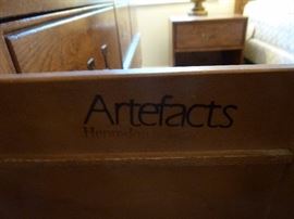 Henerdon Artefacts bedroom furniture dresser and two mirrors, chest with amoire, 2 night stands and headboard. Two twin bed mattresses,box springs, frame. Makes in to a king.