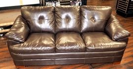 JCP Home Leather Style Three Cushion Couch With Wood Feet Approx 84"W