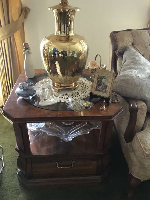 Side table, Cut glass and crystal, Willow Tree carved people