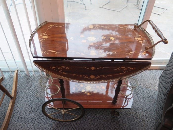 Vintage Tea Cart / Liquor Cart / Bar Cart.  Made In Italy.  31 1/2'' L x 19'' W (with leafs down) x 29 1/2'' H