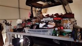 golf balls, tees, gloves, books, vintsge shoes