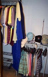 Golf shirts, shorts, and hats