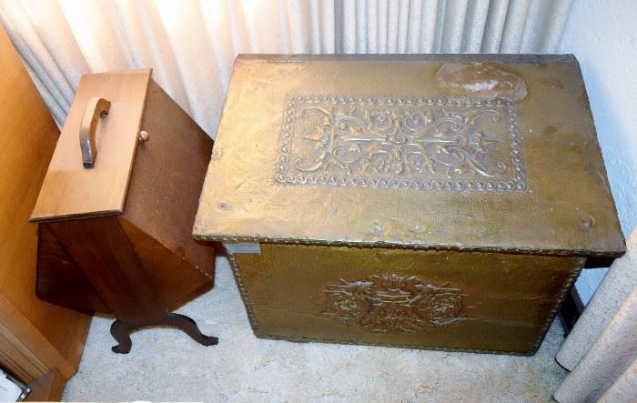 antique brass embossed box and sewing box