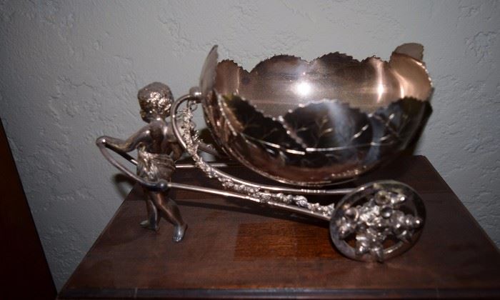 fancy silver plate cherub bowl