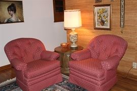 Pair of upholstered swivel chairs by Drexel Heritage