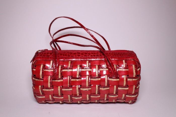 Nancy Gonzalez red woven handbag. Retails $1750+. STARTING BID: $400 -- FIND MORE ITEMS ON OUR LIVE AUCTION WEBSITE!