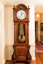 American Victorian Walnut Tall Case Clock, mid-late 19th century, attributed to William L. Gilbert, Winsted, Connecticut. Est. $ 7,000+
