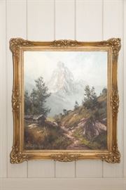 C. Collins (20th century - ?) European/Continental, “Untitled (Mountain Landscape)”, oil on canvas, m   STARTING BID: $100 --- FIND MORE ITEMS ON OUR LIVE AUCTION WEBSITE! 