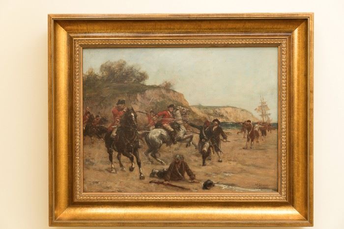 Bernard Finegan Gribble (1872-1962) British, “Untitled (Pirates and Red Coats)”, oil on canvas, early    STARTING BID: $400 --- FIND MORE ITEMS ON OUR LIVE AUCTION WEBSITE! 