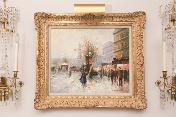 T. E. Pench (1929- ) French, “Untitled (Paris Street Scene)”, oil on canvas, mid-late 20th century. E   STARTING BID: $100 --- VIEW MORE ITEMS ON OUR LIVE AUCTION WEBSITE! 