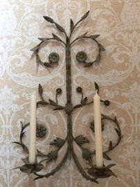 Pair of Patina Metal Candle Sconces (18’’ x 24’’)