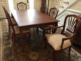 Century Furniture for Domain Country French Dining Room Table w/ one 20’’ Leaf (44’’ x 73’’ x 30’’) and
8 Dining Chairs (6 Side, 2 Armchairs) (23’’ x 20’’ x 40’’)