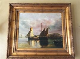 Maritime Oil on Canvas w/ Gilt Frame by Clayton (34’’ x 29’’)