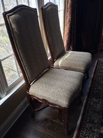 10 French Century Furniture Side Chairs w/ Gold Lacquered Upholstery (22’’ x 20’’ x 48’’) 