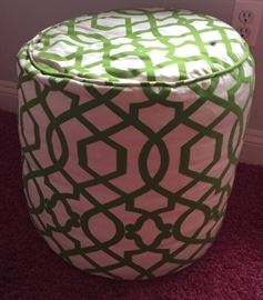Green and Cream Upholstered Round Ottoman