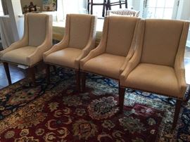 6 Beech Side Chairs, Cream Herringbone Fabric by Charles Stewart (24’’ x 22’’ x 40’’)