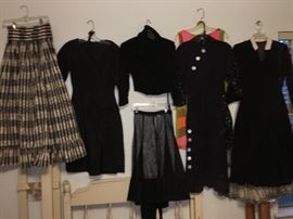 Gingham rayon skirt, black dresses.