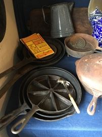 Cast iron by Wagner, enamel ware,