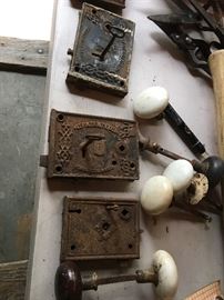 antique locks, keys, porcelain and glass door knobs