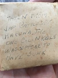 War souvenirs, relics from a Japanese battleship, the Haruna