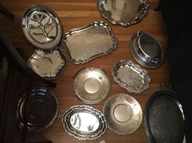 Various silverplate serving trays,