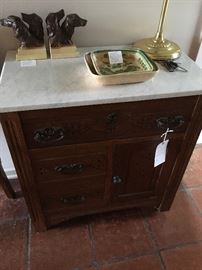 Marble topped entryway small oak dresser