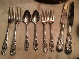 Rococco Westmoreland sterling flatware pieces shown