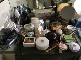 Vintage Irons, Powder boxes, Vanity Sets, Mustache cups, Mirrots, Razors Perfumes, Facial Vaporizer