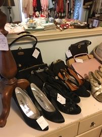 vintage ladies shoes, purses also perfumes, compacts