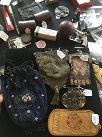 beaded purses, brooches and memorabilia