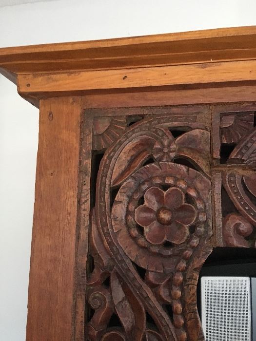 Teak cabinet w carvings