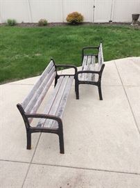 Mid Century Outdoor Benches, Wood & Iron
