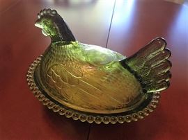 Green Glass Hen