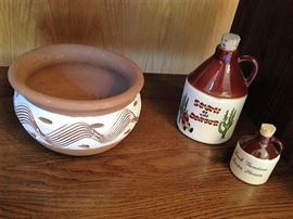 Clay Bowl and Stoneware Jugs