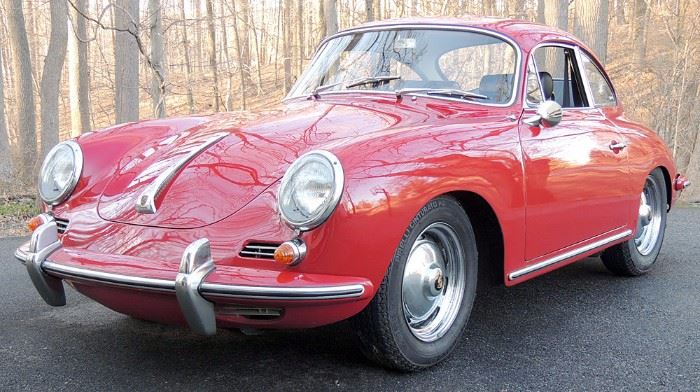 1963 Porsche 356B 1600 Coupe. Singe-owner Estate auto; red exterior, black interior; in very good condition. VIN: 211383. Engine#: P609012.