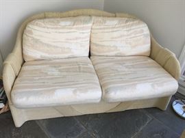 Mid Century Modern Rattan Love Seat and Chair (60’’ x 30’’ x 34’’) (28’’ x 35’’ x 34’’)