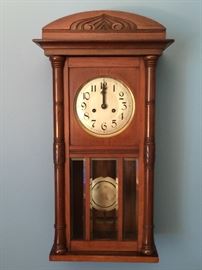 Guman Art Deco Mahogany Wall Clock w/ Beveled Glass c. 1900 George Reese, Uhren U. Goldwaren Lubeck (13’’ x 7’’ x 18’’)