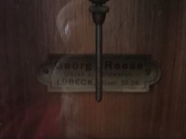 Guman Art Deco Mahogany Wall Clock w/ Beveled Glass c. 1900 George Reese, Uhren U. Goldwaren Lubeck (13’’ x 7’’ x 18’’)