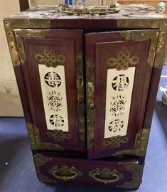 Chinese Cherry Jewelry Cabinet with Brass Accents