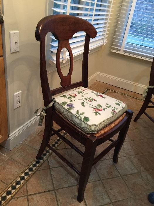  6 Walnut Dining Chairs w/ Rush Cushion Seats and Custom Cushions