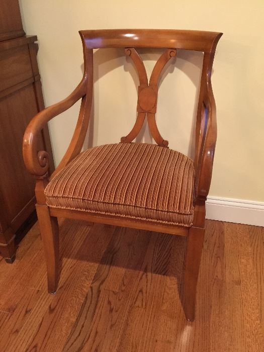 6 Maple Dining Chairs w/ Brown Velvet Seat (2 Arm and 4 Side Chairs)