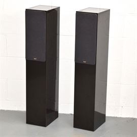 Now Hear This SuperTwo Floor Standing Speakers: A pair of Now Hear This SuperTwo floor standing speakers. They each feature a black finish. They are marked serial number 008052. They were tested in working condition.