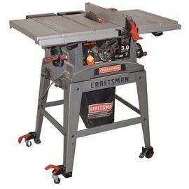Craftsman Table Saw with 3.0 HP: A Craftsman table saw with 3.0 HP, model 137.248830. Table saw includes a 10" blade, rip fence, miter gauge and dust chute with collector bag. Features 5000 R.P.M. and includes original owner’s manual.