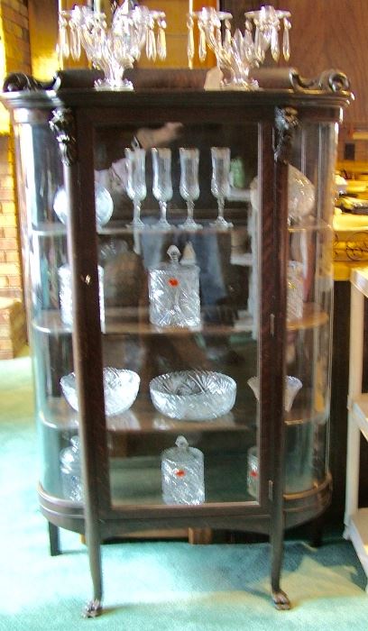 Very nice walnut display cabinet full of various crystal