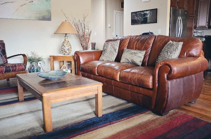 Leather sofa and coffee table (rug not included)