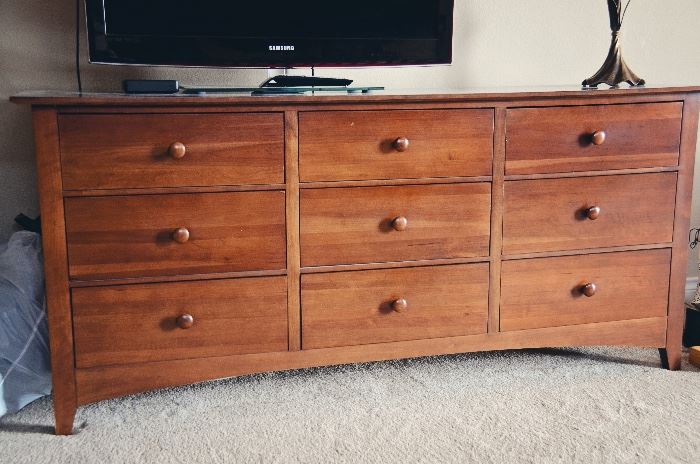 Kincaid Cherry "Gathering House" Shaker style Triple Dresser with 9 Drawers (TV not included in sale)